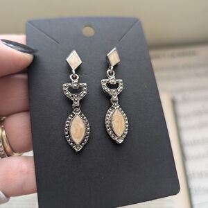 Elegant Silver and Cream Dangle Earrings